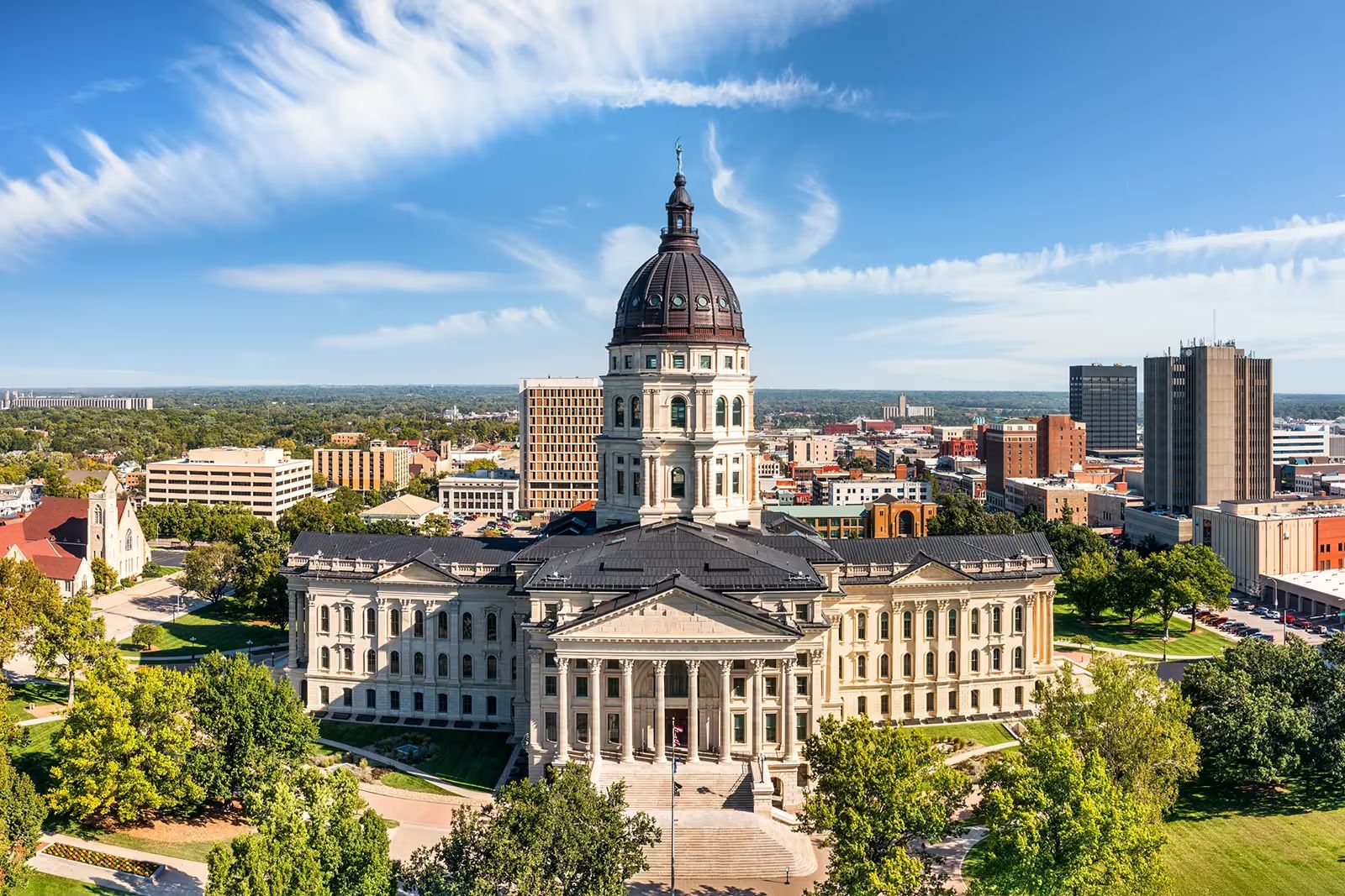 Aerial view of the Kansas State Capitol in Topeka